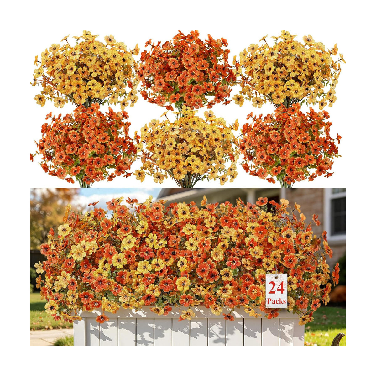 Alupssuc 24 Bundles Artificial Fall Flowers, UV Resistant Faux Mums Porch
