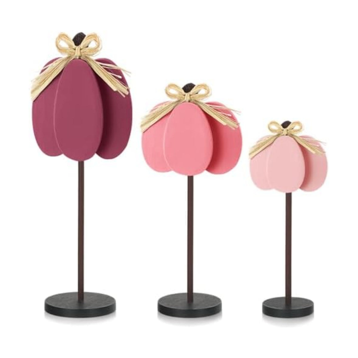 Thyle 3 Pcs Fall Pumpkin Decor, Wooden, Pink