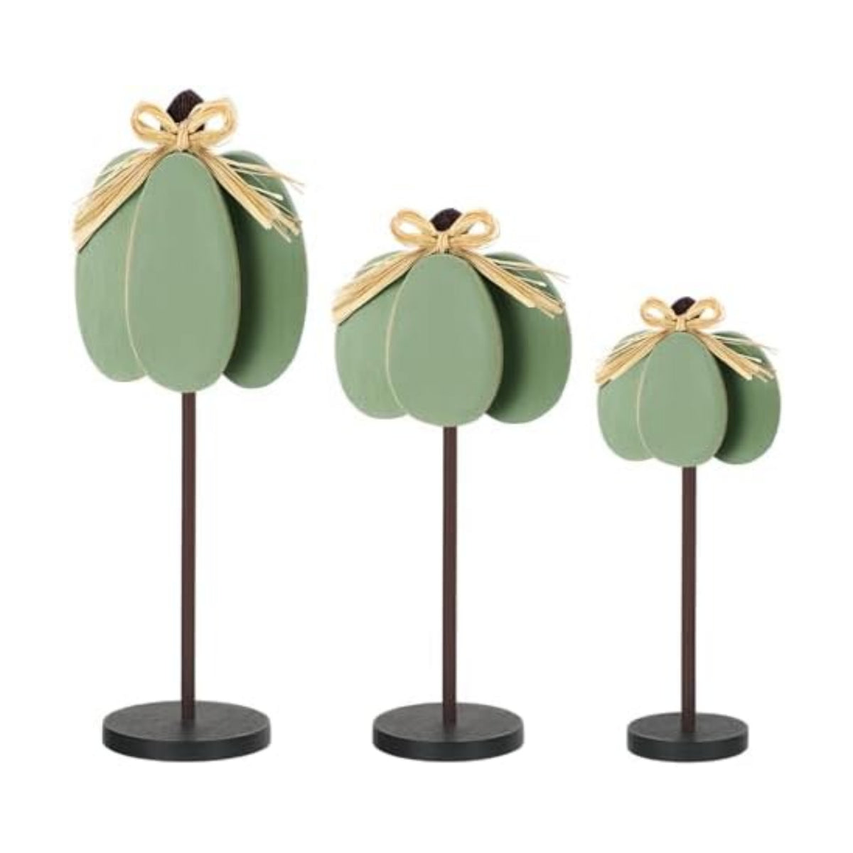 Thyle 3 Pcs Fall Pumpkin Decor, Wooden, Pale Green