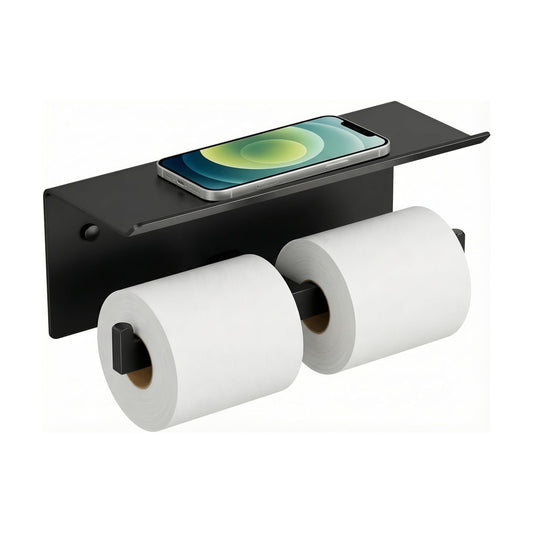 FORIOUS Toilet Paper Holder with Shelf, Commercial Toilet Paper Dispenser | Matte Black | SUS304 Stainless Steel Wall