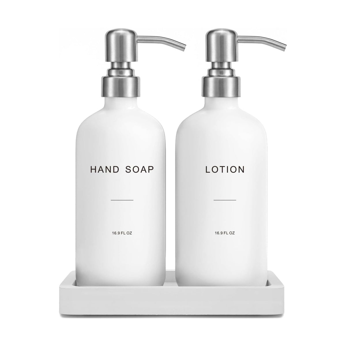Prus Waso White Soap Dispenser Bathroom Set, Silver & White | Hand and Lotion Dispenser with Pump, Perfect for Bathroom