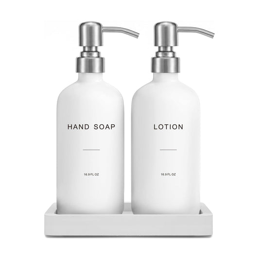 Prus Waso White Soap Dispenser Bathroom Set, Silver & White | Hand and Lotion Dispenser with Pump, Perfect for Bathroom