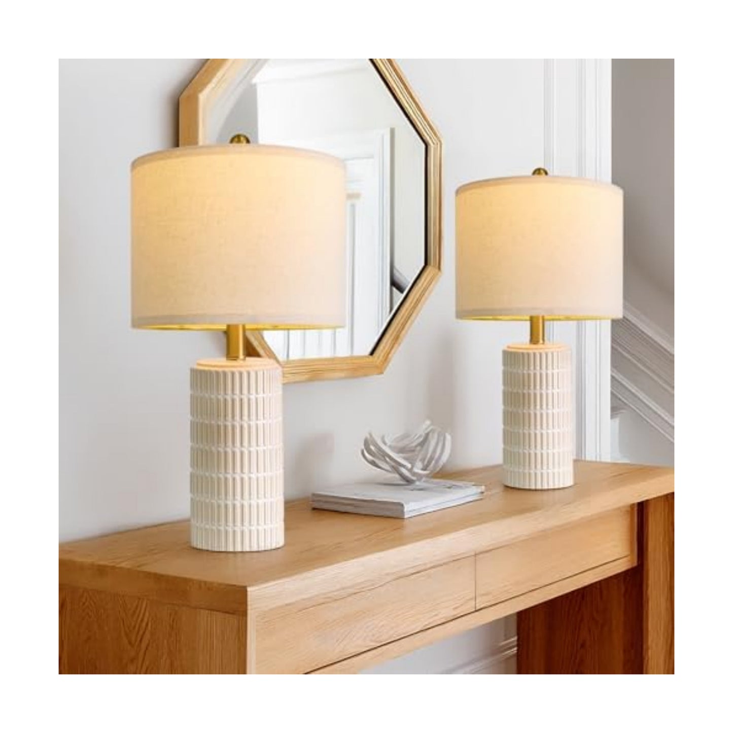 PoKat 20.75" Small Modern Ceramic Table Lamps Set of 2 for Bedroom, White