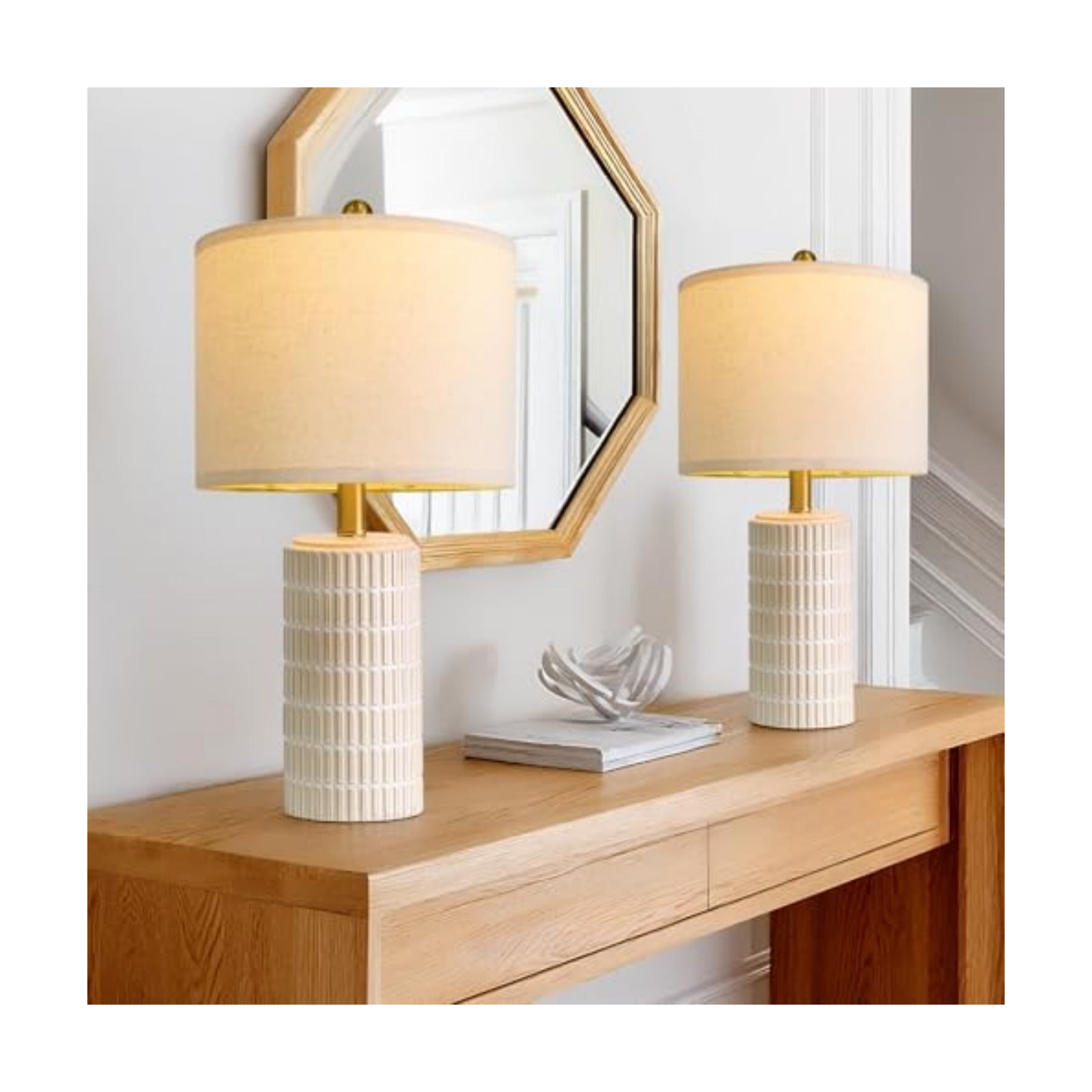 PoKat 20.75" Small Modern Ceramic Table Lamps Set of 2 for Bedroom, White