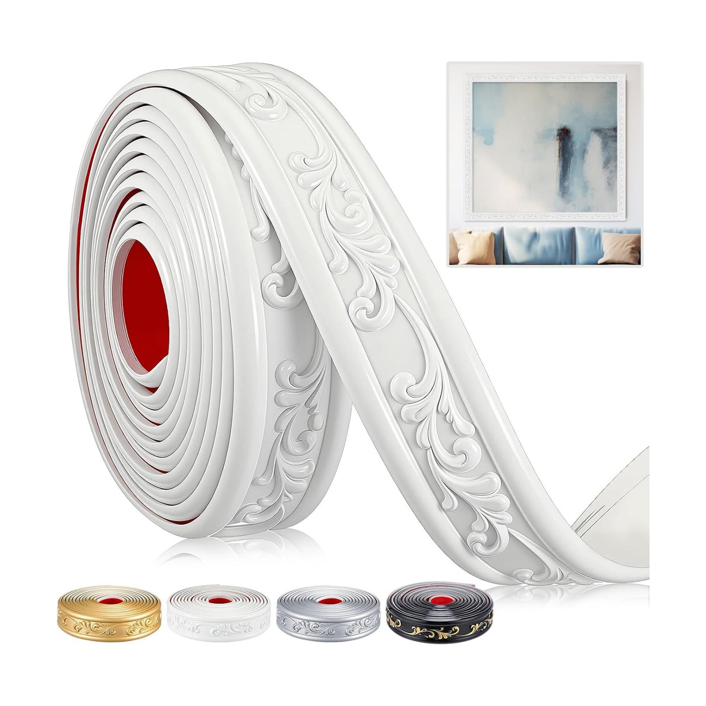 Peel and Stick PVC Crown Molding Trim Flexible Molding Trim " Self / 13.1 Ft x 1.8 / White / 13.1 ft