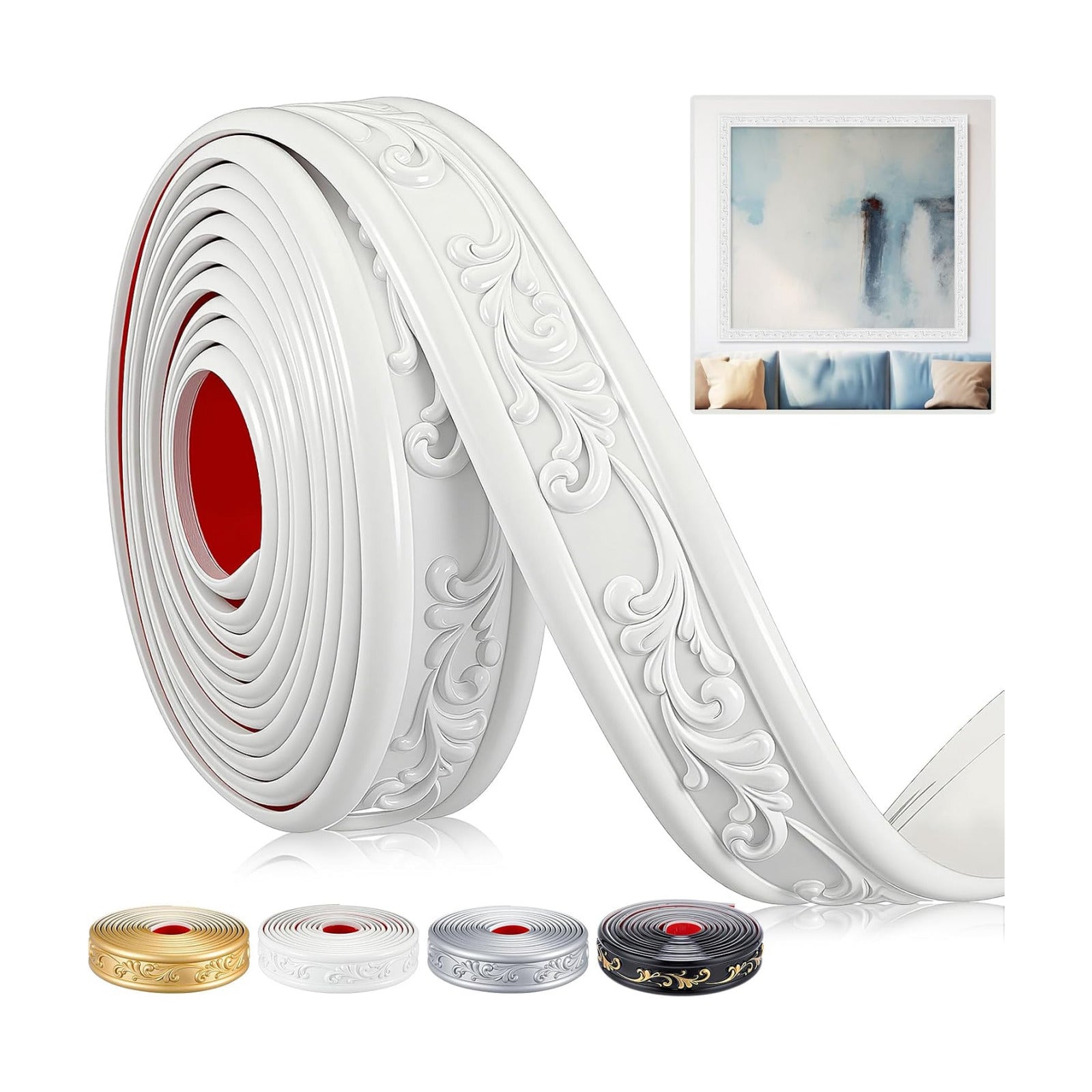 Peel and Stick PVC Crown Molding Trim Flexible Molding Trim " Self / 13.1 Ft x 1.8 / White / 13.1 ft