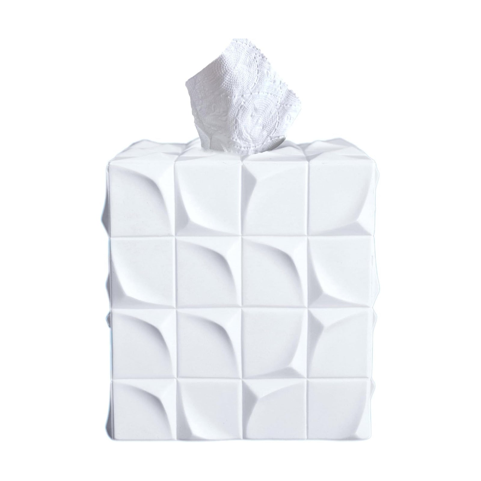Square Tissue Box Cover Decorative Kleenex Box Holder / White