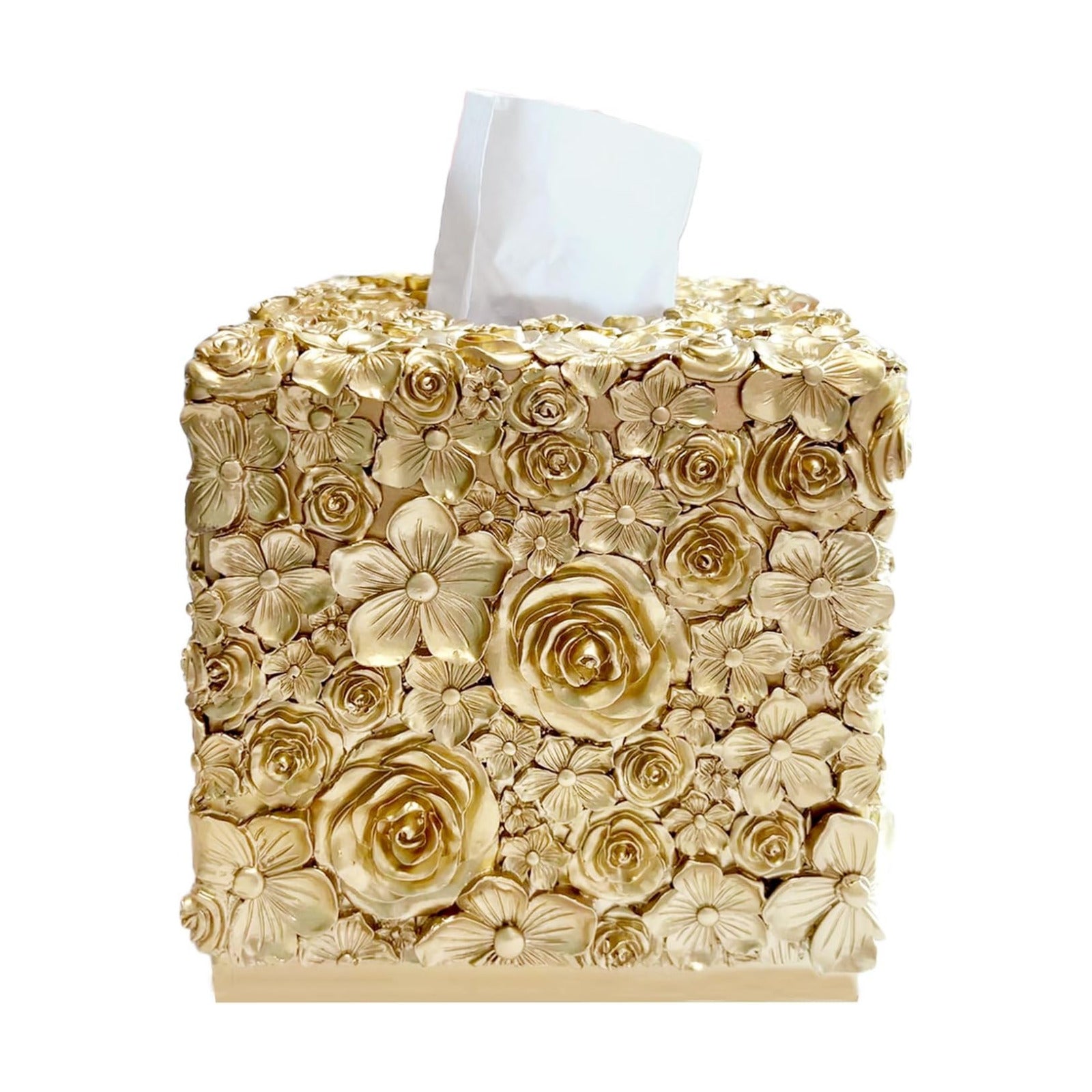 Square Tissue Box Cover Decorative Kleenex Box Holder / Gold-g