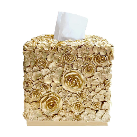 Square Tissue Box Cover Decorative Kleenex Box Holder / Gold-g