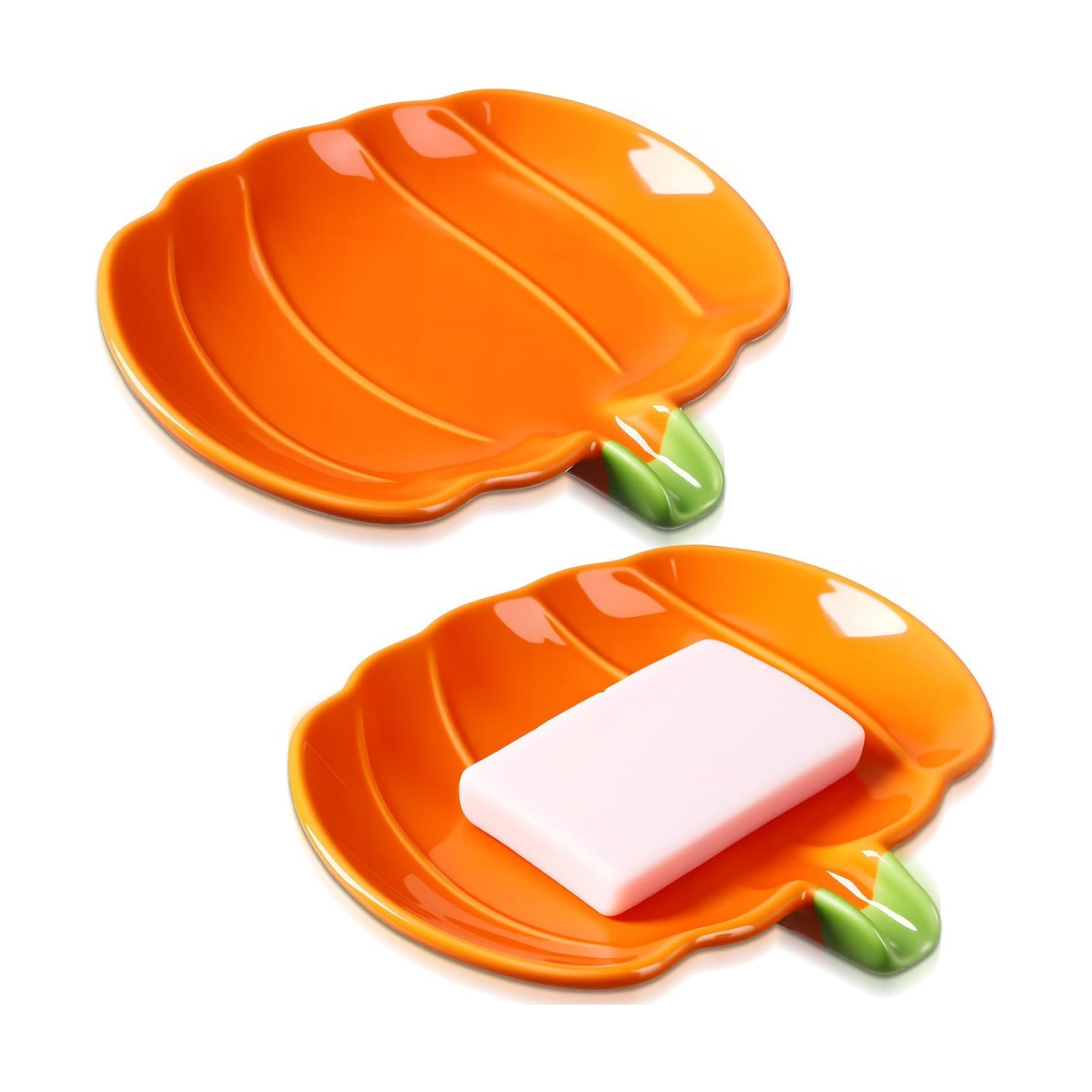 Ceramic Pumpkin Soap Dishes Elegant Shower Soap Dish Holder Fall Spoon Rest Bathroom / Set of 2