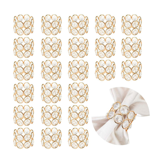 Crystal Metal Napkin Rings Set, Elegant Wedding/Party Table Decor, Shiny Holiday Dinner Accessories Bulk, Bridal Shower