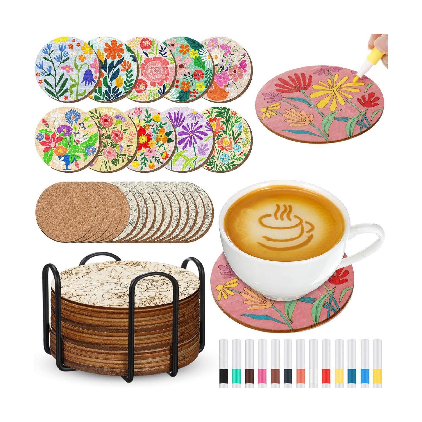 Markers and Holder / Flower / Set of 45