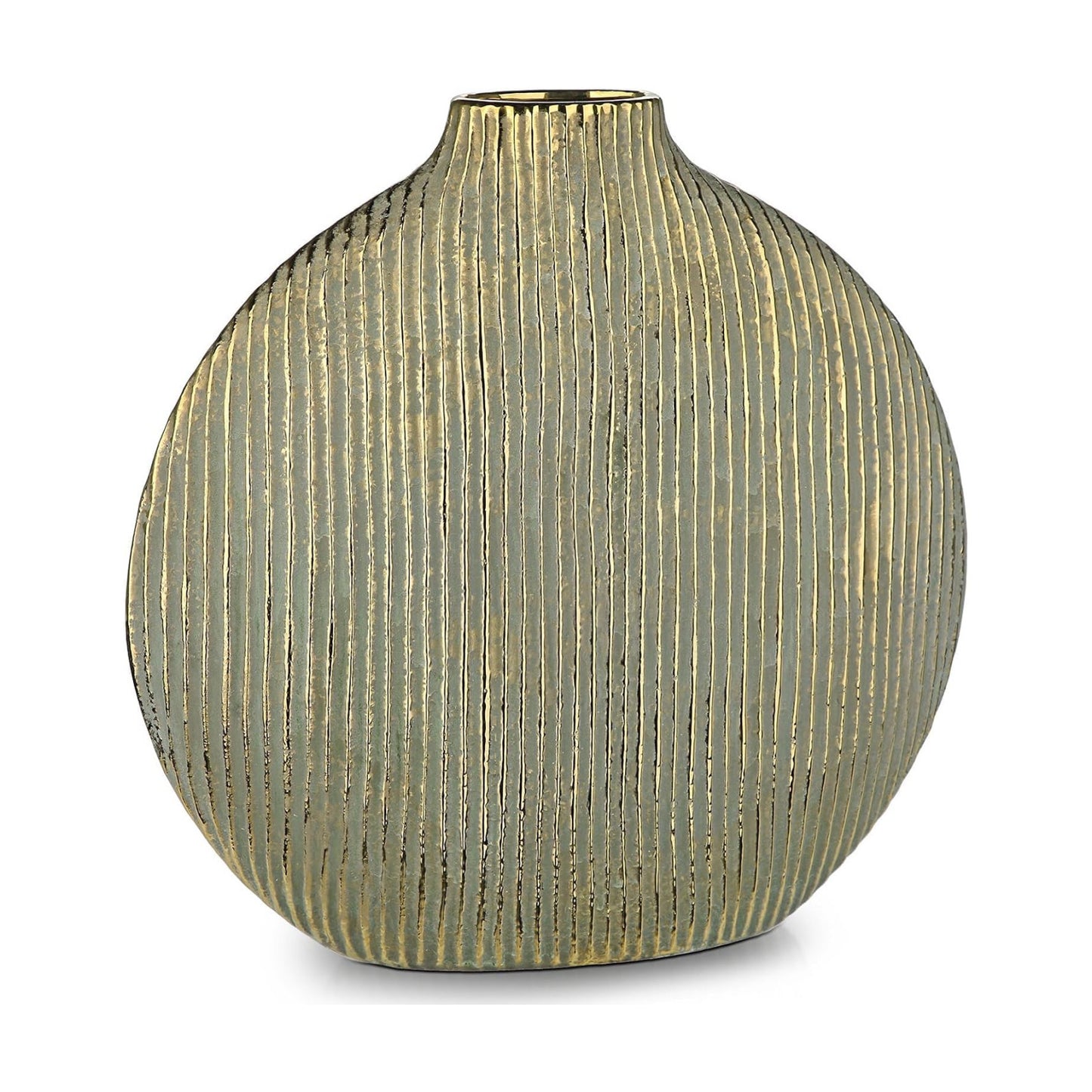 Gold Flower Ceramic Vase 12" Striped Large Vase / Gold 12 / 12in