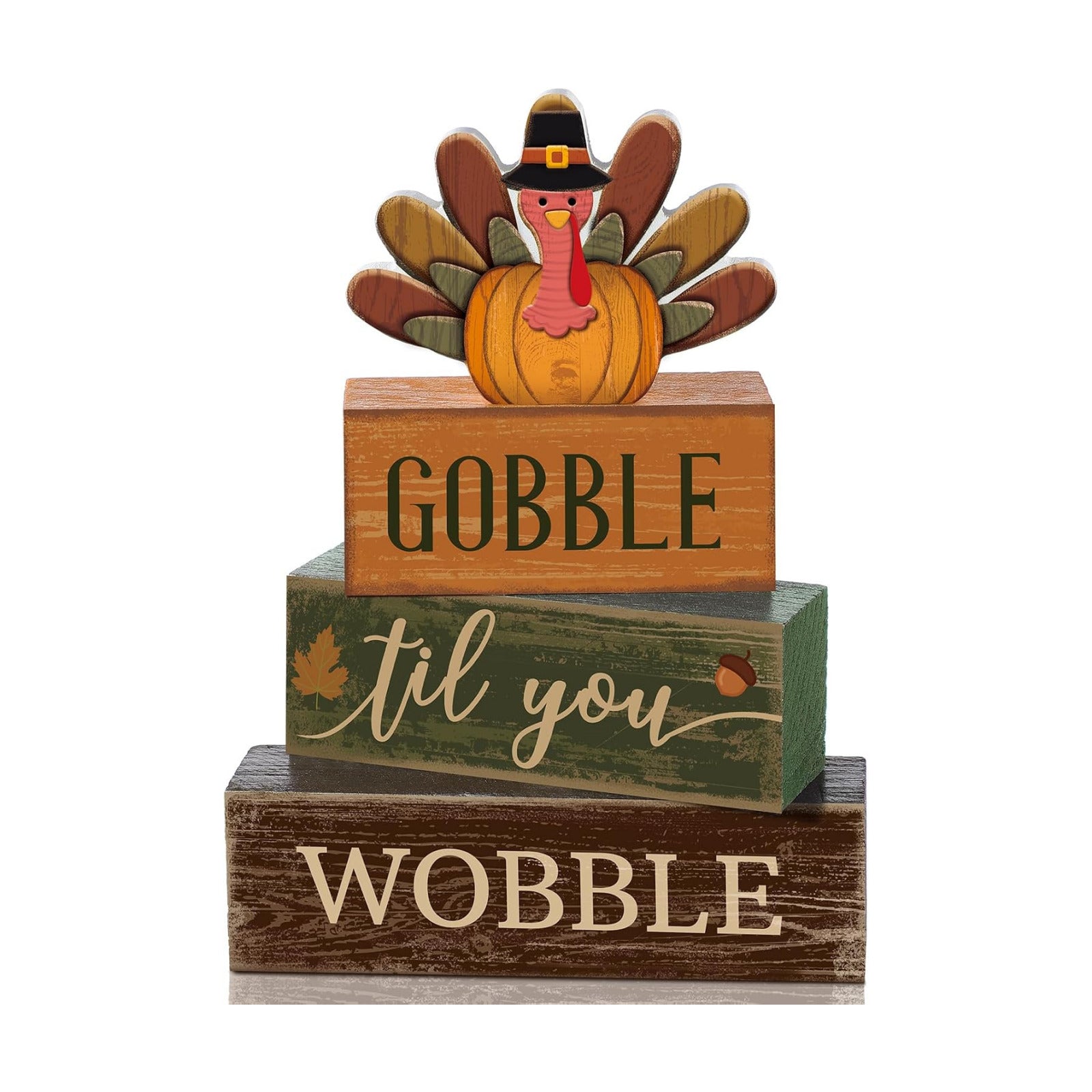 Lineshading 4 Pcs Fall Table Decor Thanksgiving Turkey Wooden Block Signs