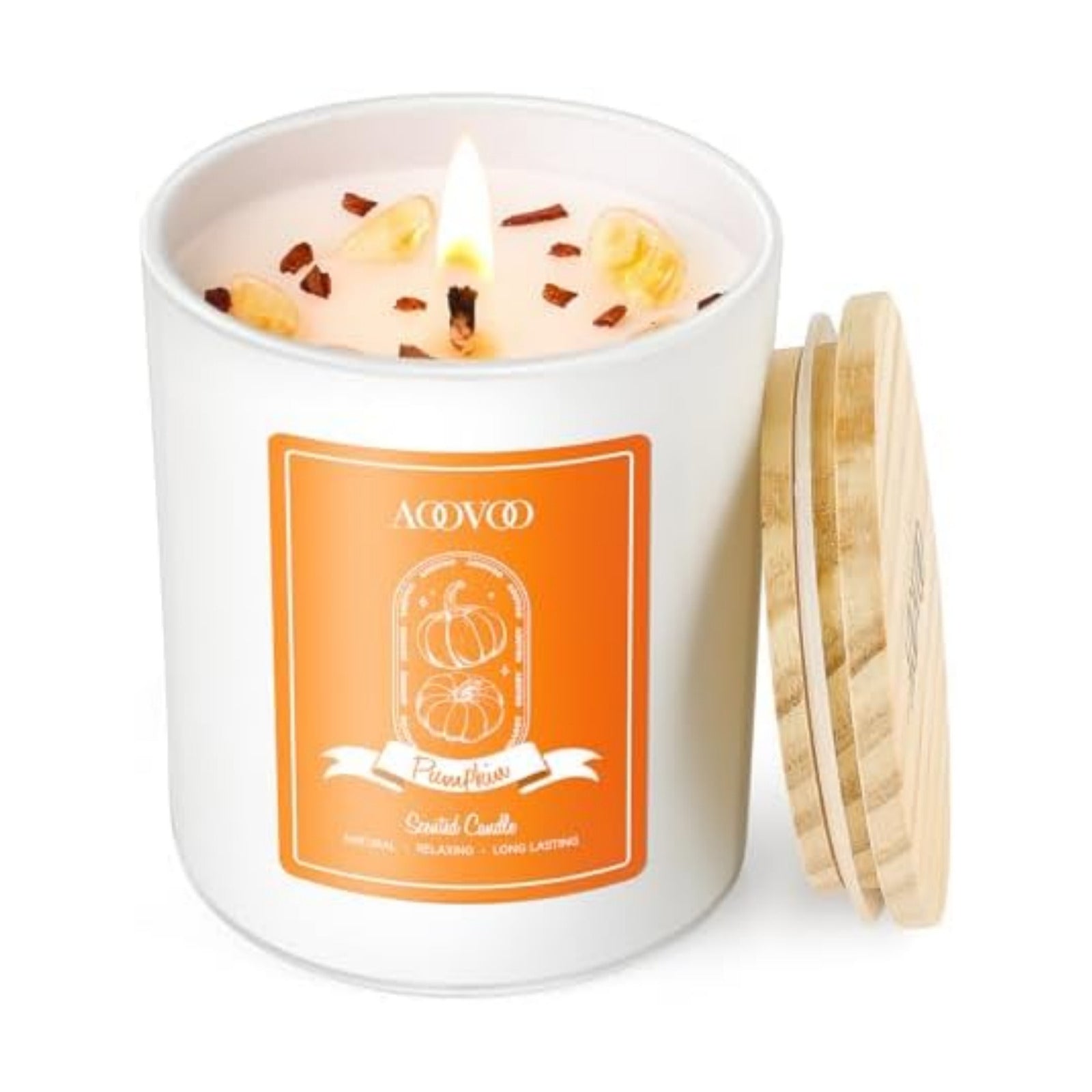 AOOVOO Pumpkin Scented Candles for Women - Aromatherapy Candle with Crystals Inside, 7oz Soy Candles for Home Scented