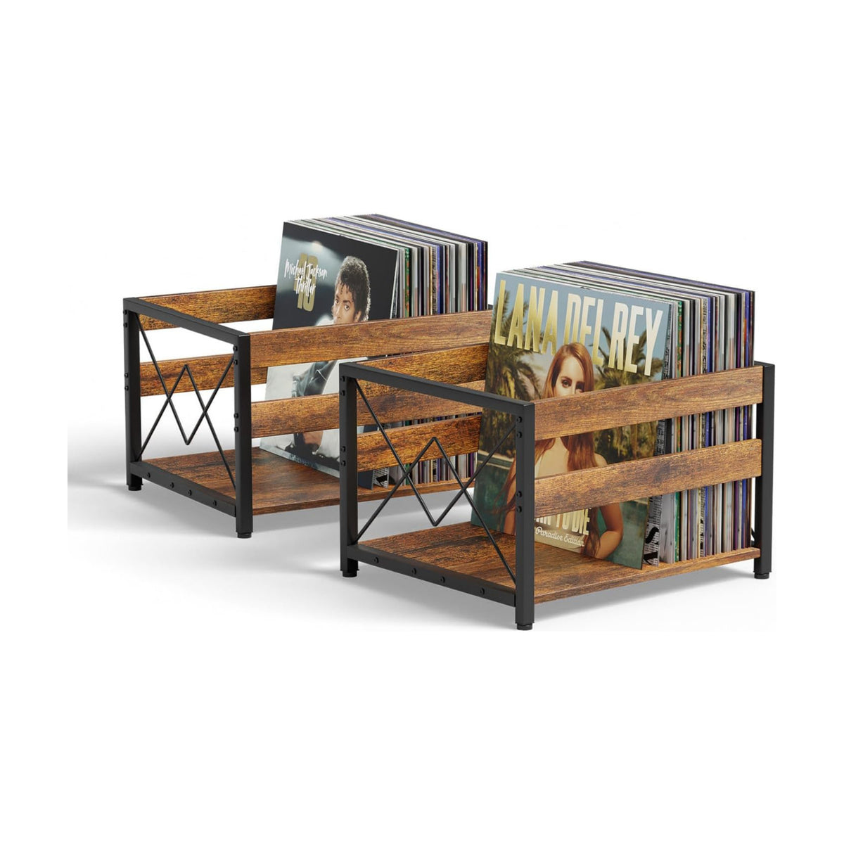 Y&M 2 Packs Vinyl Record Storage Crate, Wooden Storage Box, Classic Cube CD Albums Shelf Holder Organizer, Holds Up to