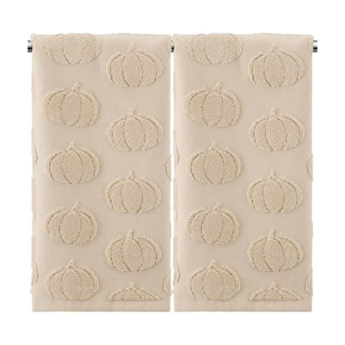 Mindsoft 2 Pcs Fall Hand Towels 3D Pumpkin Jacquard,Beige