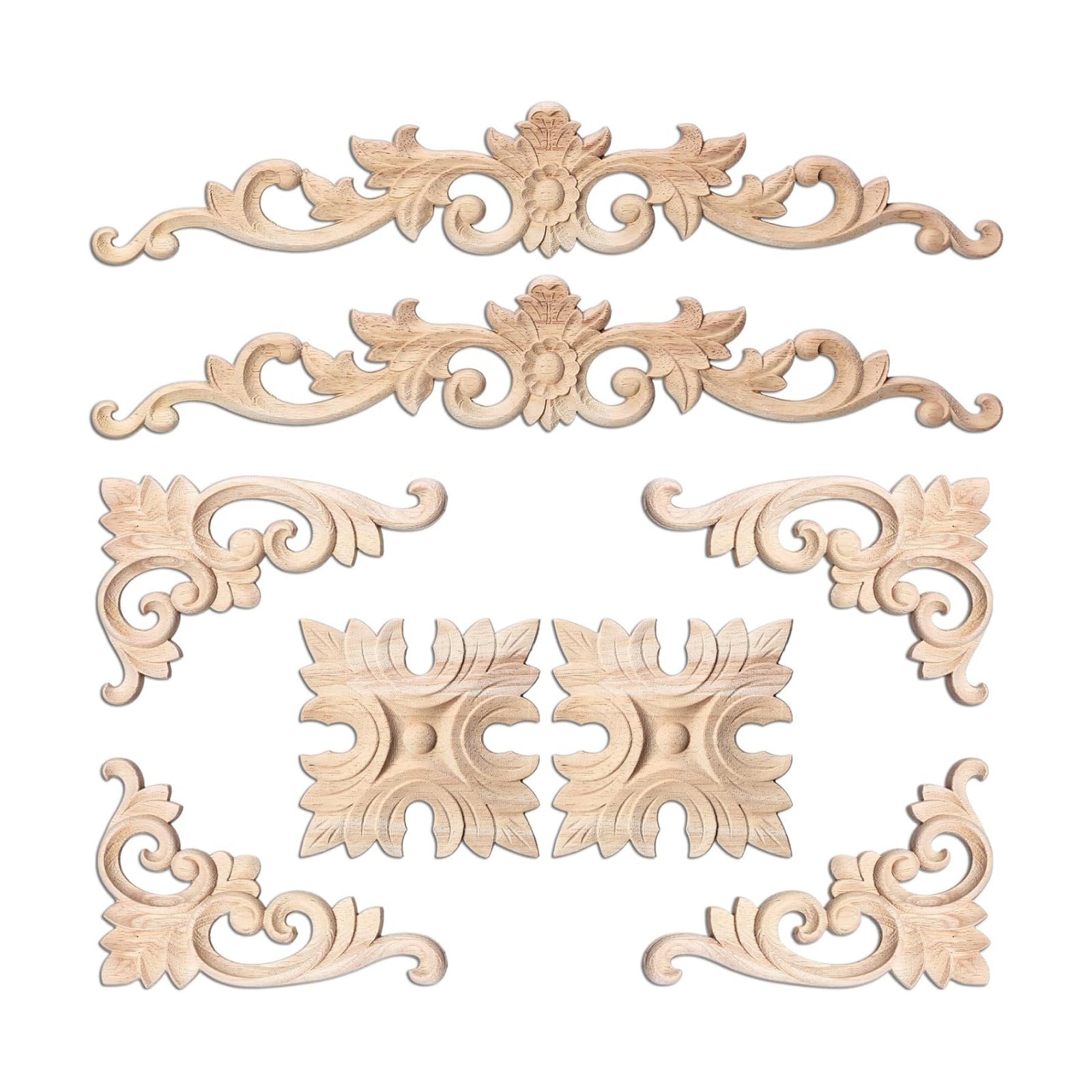 Wood Appliques and Onlays for Furniture Carved Onlays DIY / Classic Style / Large Size / Set of 8
