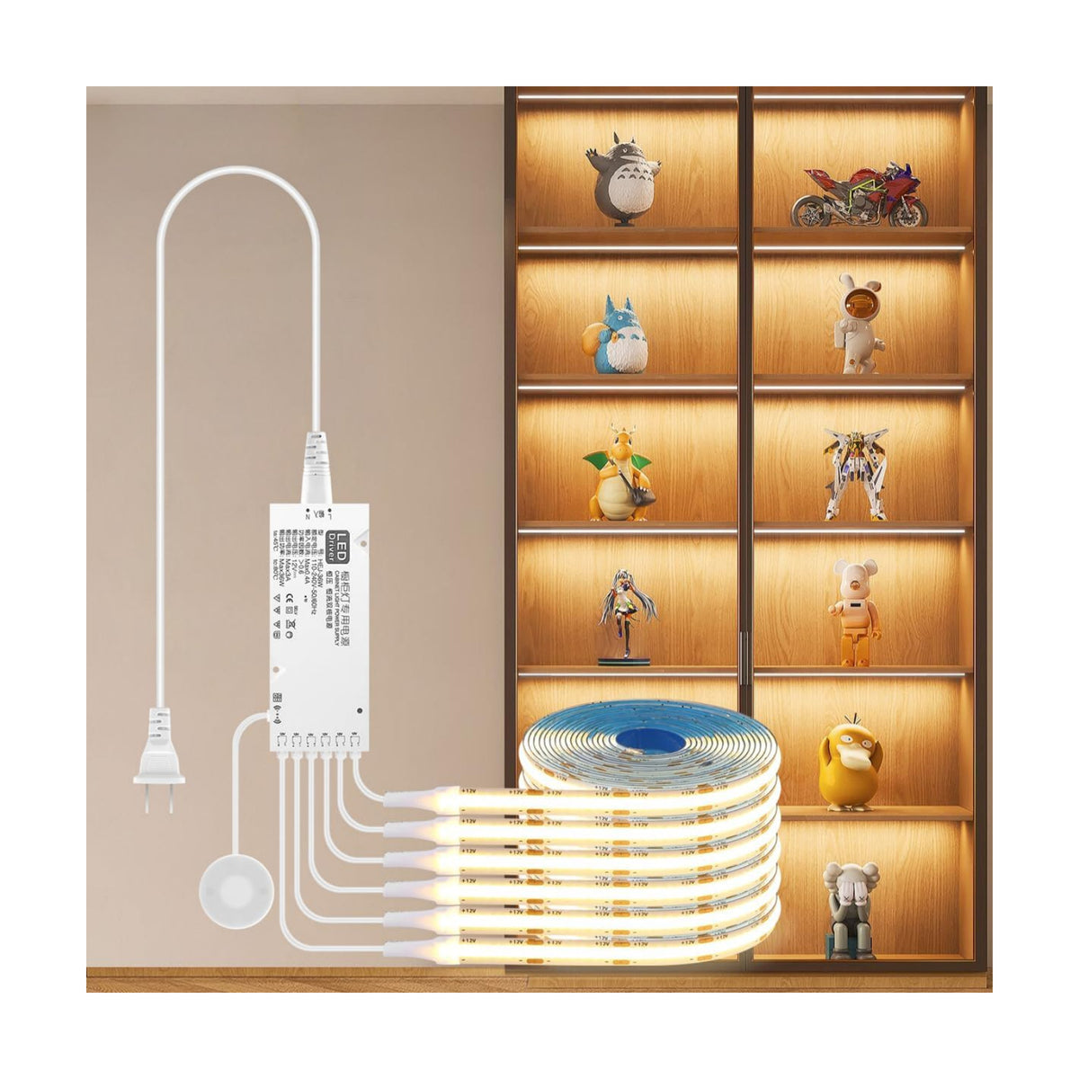 Cabinet Light COB LED Strip Lights 6-in-1 Dimmable Touch Control | for Display Cabinets, Wardrobes, Kitchen, Wine