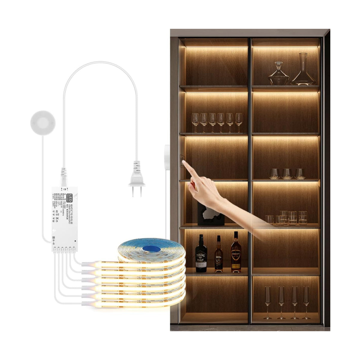 Cabinet Light COB LED Strip Lights 6-in-1 Dimmable Touch Control | for Display Cabinets, Wardrobes, Kitchen, Wine