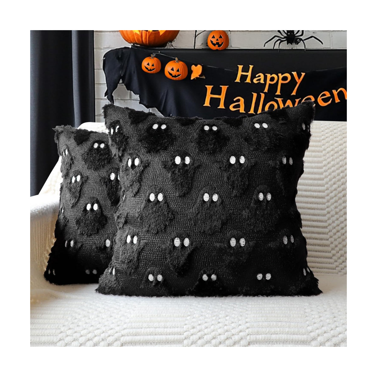 Halloween Pillow Covers 18x18 Set of 2 Black Ghost Farmhouse Home Decor