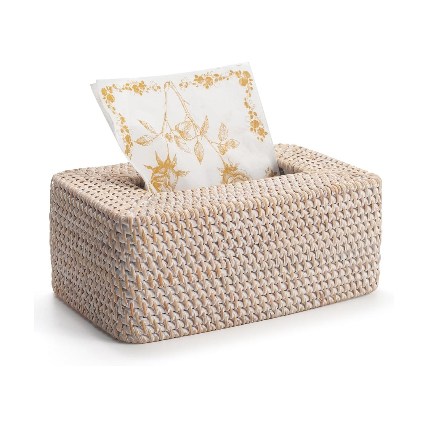 Rattan Tissue Box Cover / Whitewash