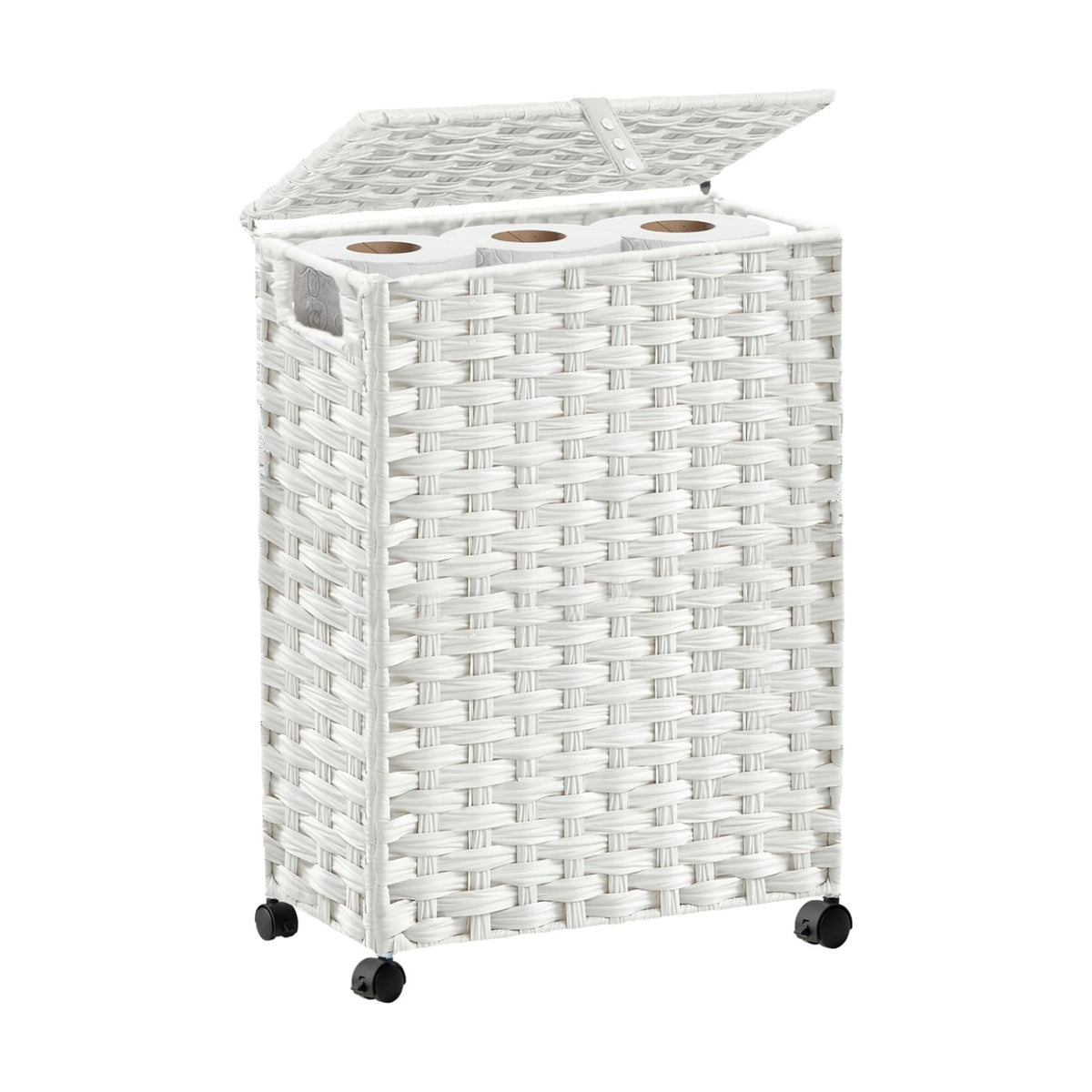 Hiagnete Toilet Paper Storage Basket with Lid and Wheels, Rattan Toilet Paper Holder Storage, Toilet Paper Organizer