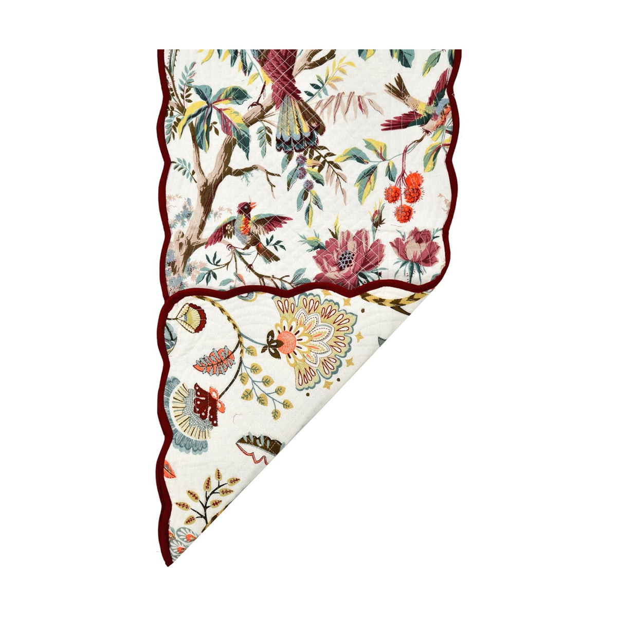Espresso Feather - Bloom Collection Luxury Handcrafted Runner (Reversible) Cotton Quilted Fabric Machine Washable –