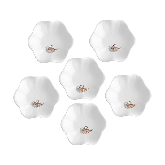 Ceramic Jewelry Tray in Ring Holder Trinket Dish / Flower / White / 4.5 Inch / Set of 6