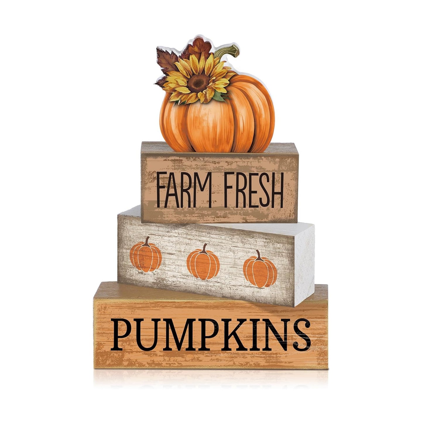 Lineshading 4 Pcs Fall Table Decor Pumpkin Sunflower Sign, Farm Fresh Wood