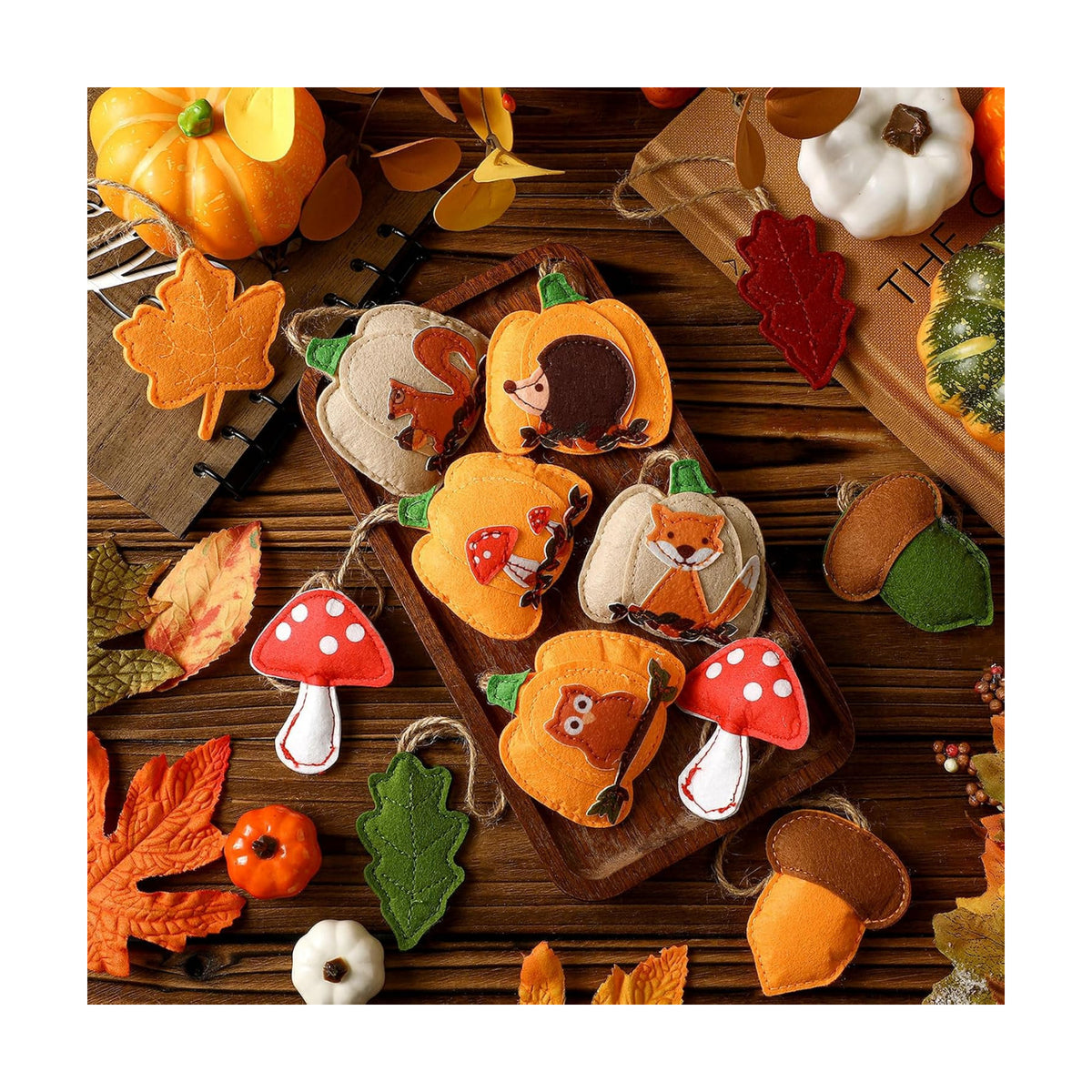 Smoothnovelty 12 Pcs Fall Felt Ornaments Thanksgiving 3D Hanging Tree Decor