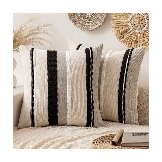 Boho Decorative Throw Pillow Covers Farmhouse Cushion / Black-white Stripe 2 / 18 x 18 / Set of 2