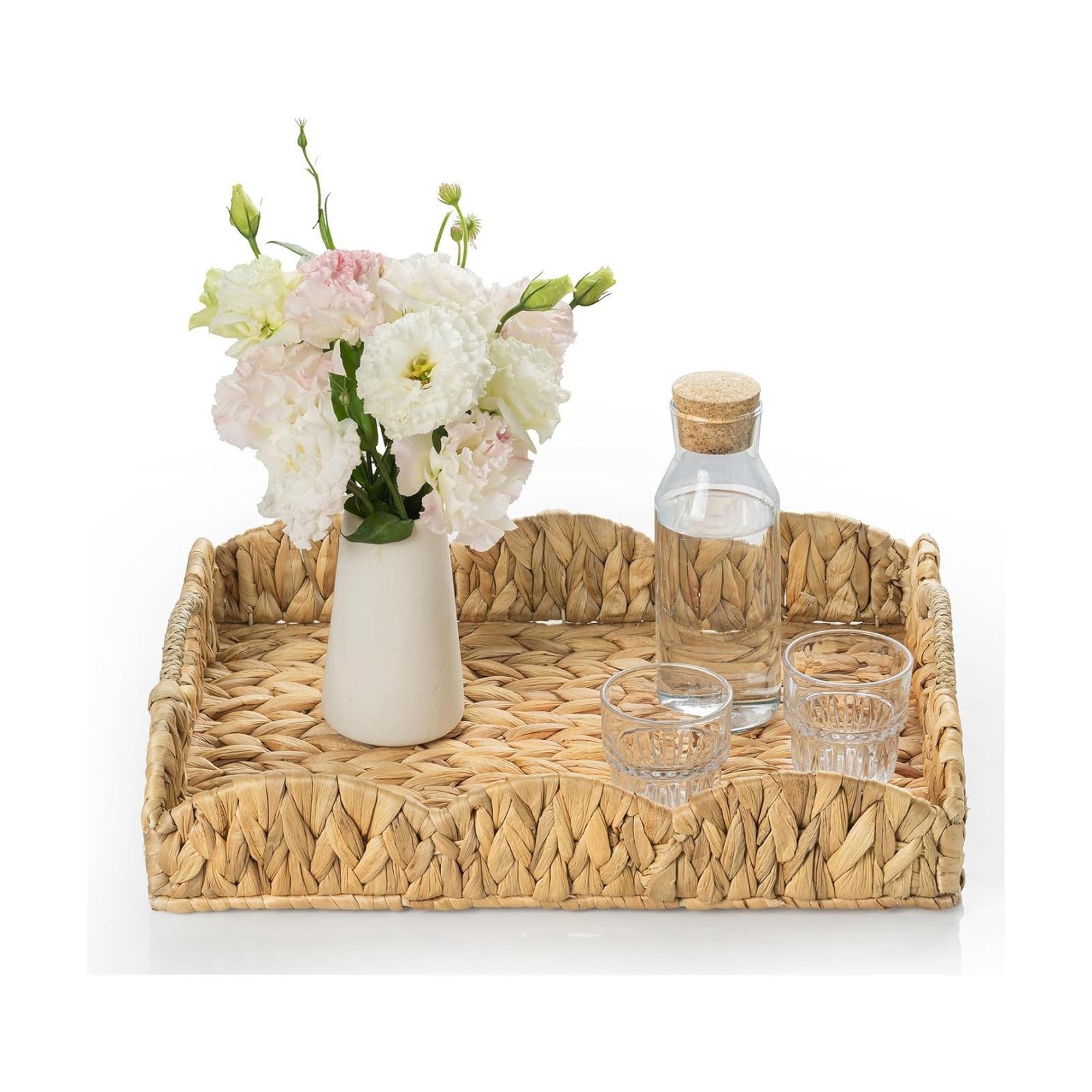 Handwoven Woven Tray / 17.3 x 13.4 x 3.6 / Water Hyacinth-scalloped
