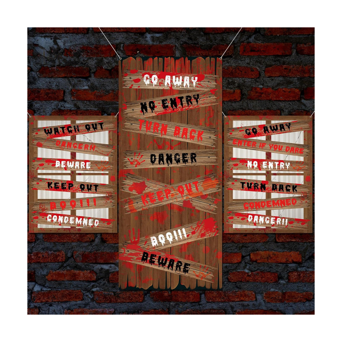 DoubleFill 3 Pcs Halloween Window Door Covers Set Scary Warning Sign