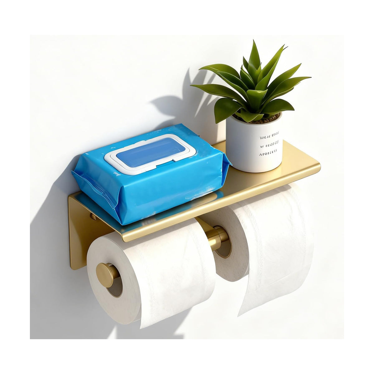 Toilet Paper Holder, NEWRAIN Double Bathroom Toilet Paper Roll Holder with Shelf, Stainless Steel Wall Mounted RV