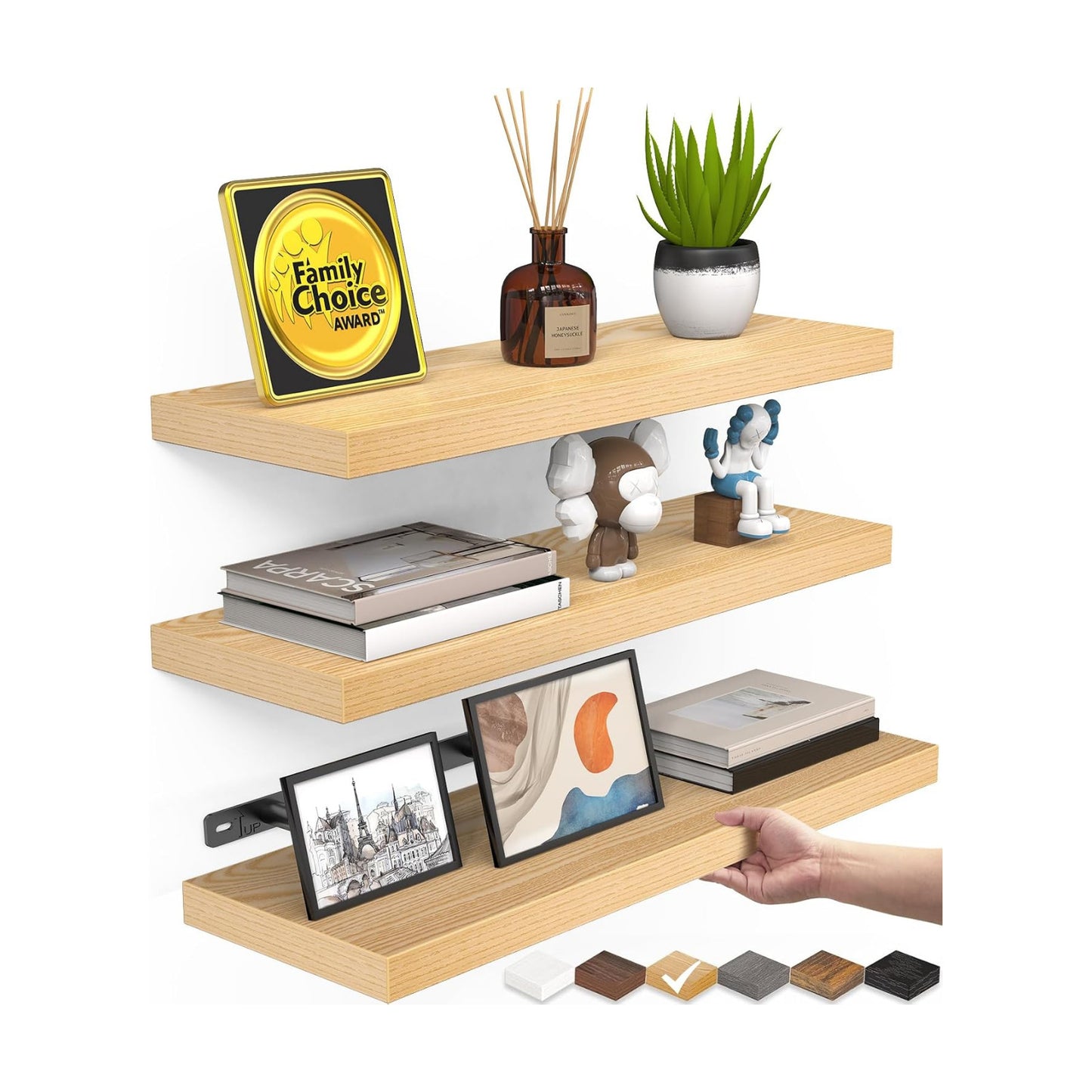 BAYKA Floating Shelves for Wall, Wall Mounted Rustic Wood Shelves for Bathroom, Bedroom, Living Room, Kitchen,Small