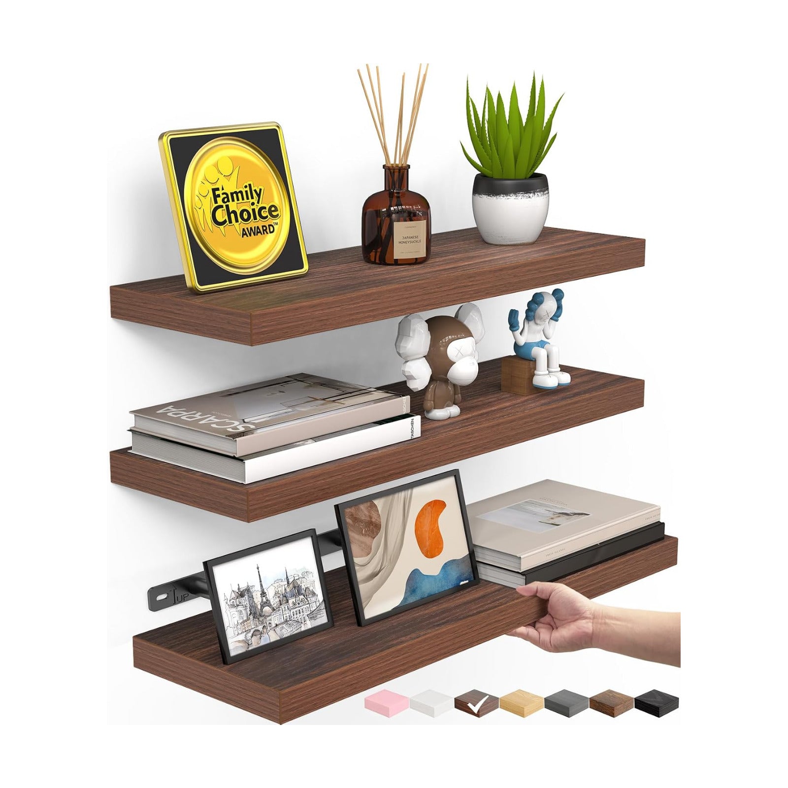 BAYKA Floating Shelves for Wall, Wall Mounted Rustic Wood Shelves for Bathroom, Bedroom, Living Room, Kitchen,Small