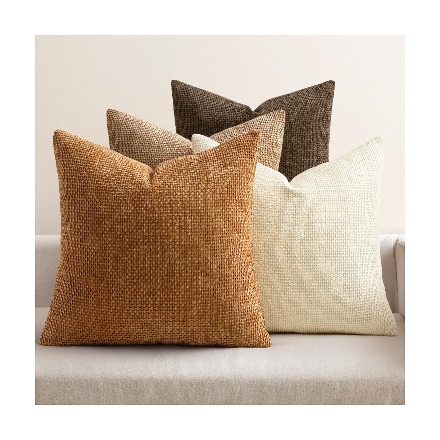 Couch Throw Pillow Covers Soft Decorative Chenille Pillows Farmhouse / 18 x 18 / Brown / Set of 4