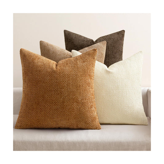 Couch Throw Pillow Covers Soft Decorative Chenille Pillows Farmhouse / 18 x 18 / Brown / Set of 4