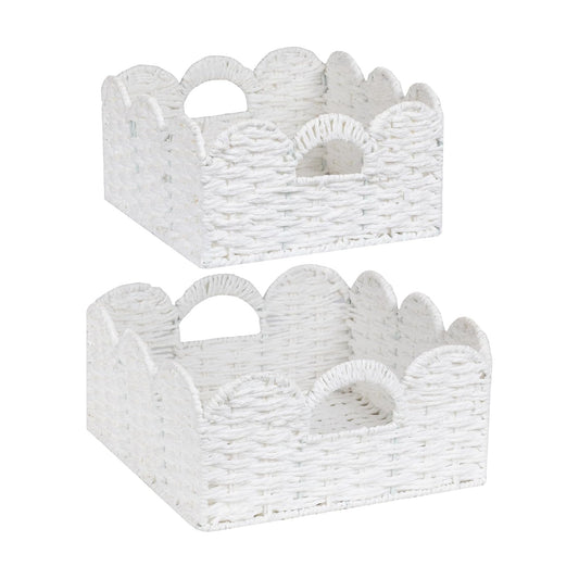 Handles Handwoven Organizer Bin Wicker / White