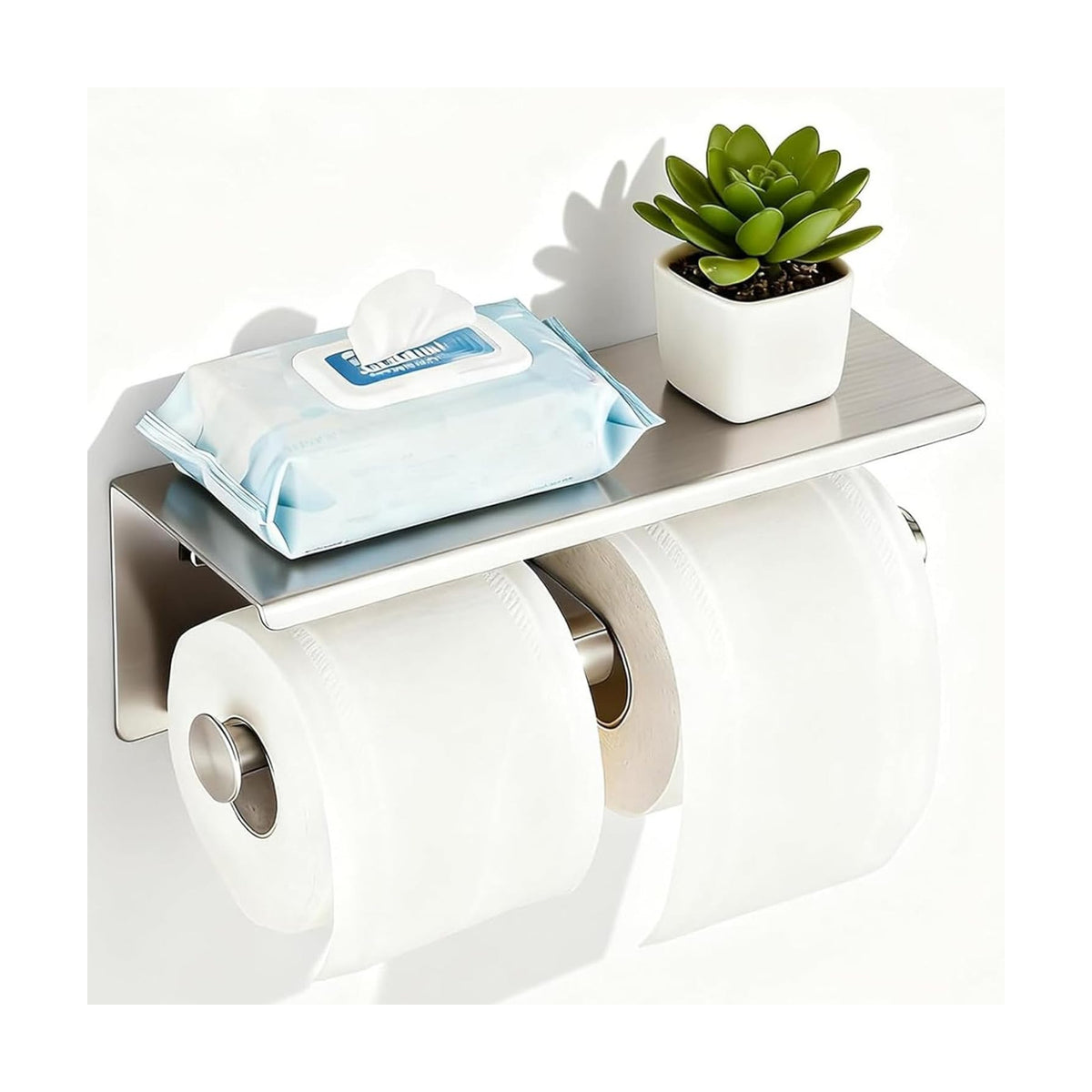 Toilet Paper Holder, NEWRAIN Double Bathroom Toilet Paper Roll Holder with Shelf, Stainless Steel Wall Mounted RV