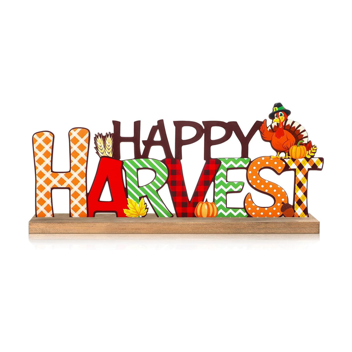 Realspring Happy Harvest Decorations for Home, Fall Metal Table Sign