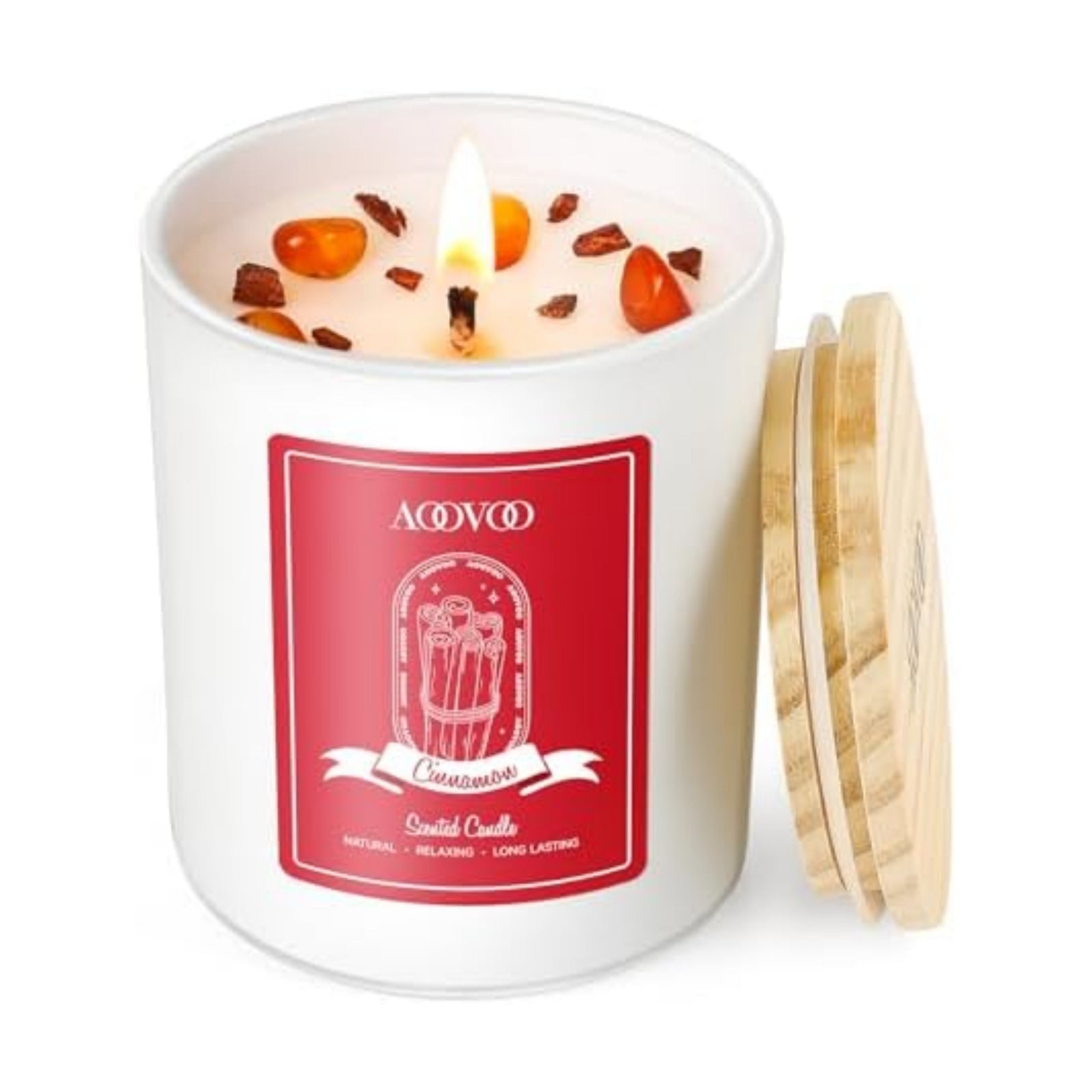 AOOVOO Cinnamon Scented Candles for Women - Aromatherapy Candle with Crystals Inside, 7oz Soy Candles for Home Scented