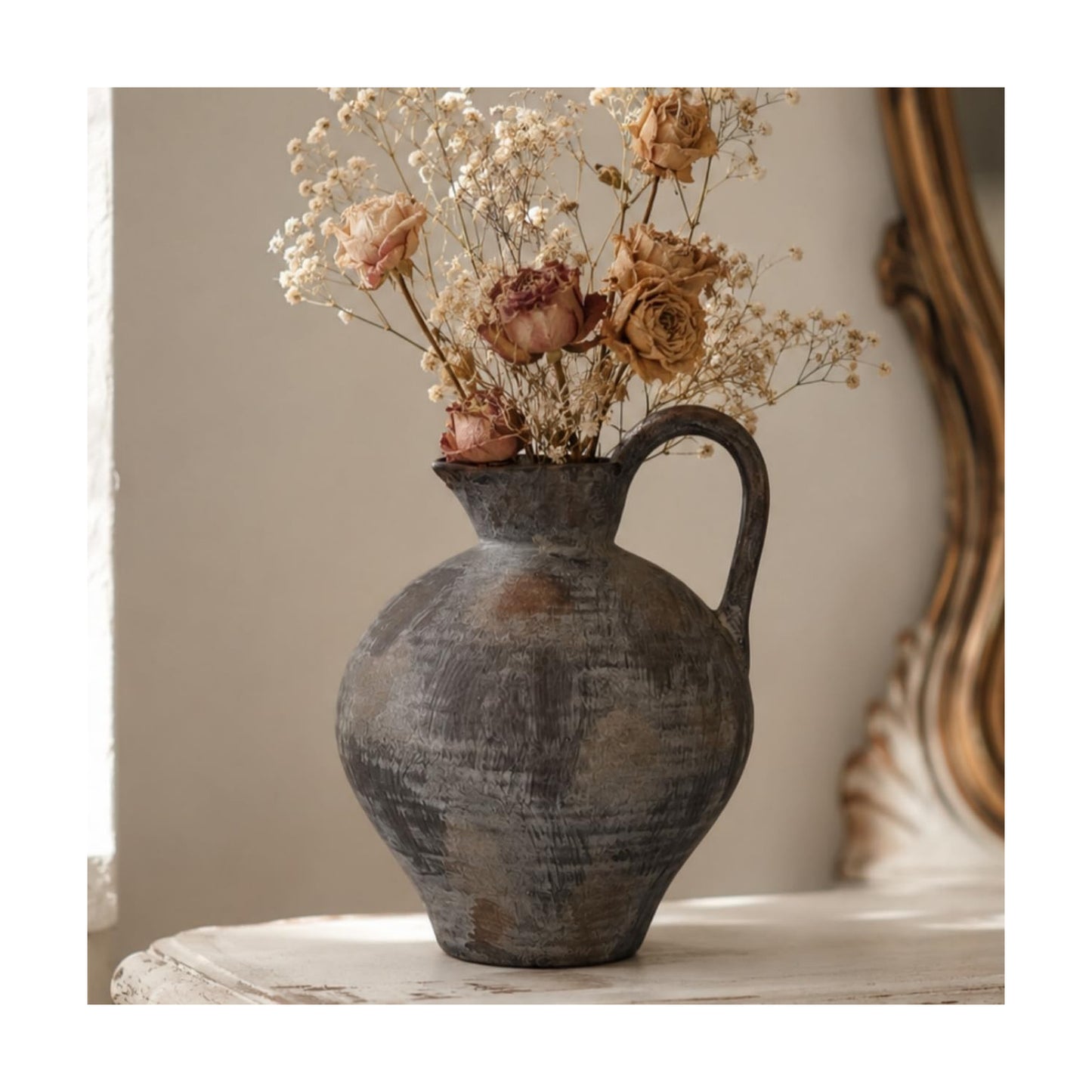 Ceramic Rustic Farmhouse Vase / Brown / Shape 1 / 8.86 Inch