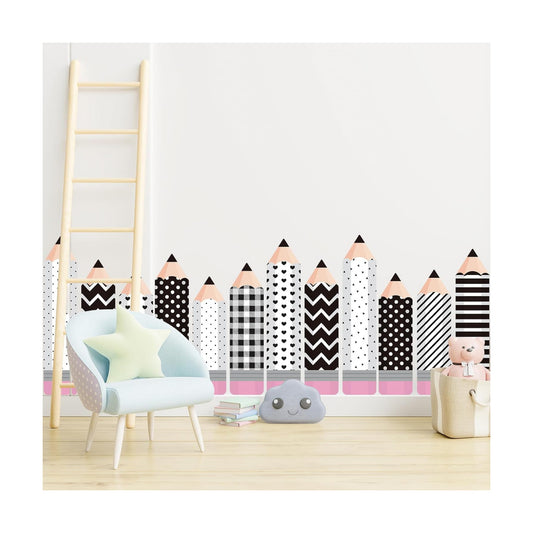 8 Sheet Wall Decals Minimalist Pencil Peel and Stick Wall Decals Self Adhesive / Black White Pencil
