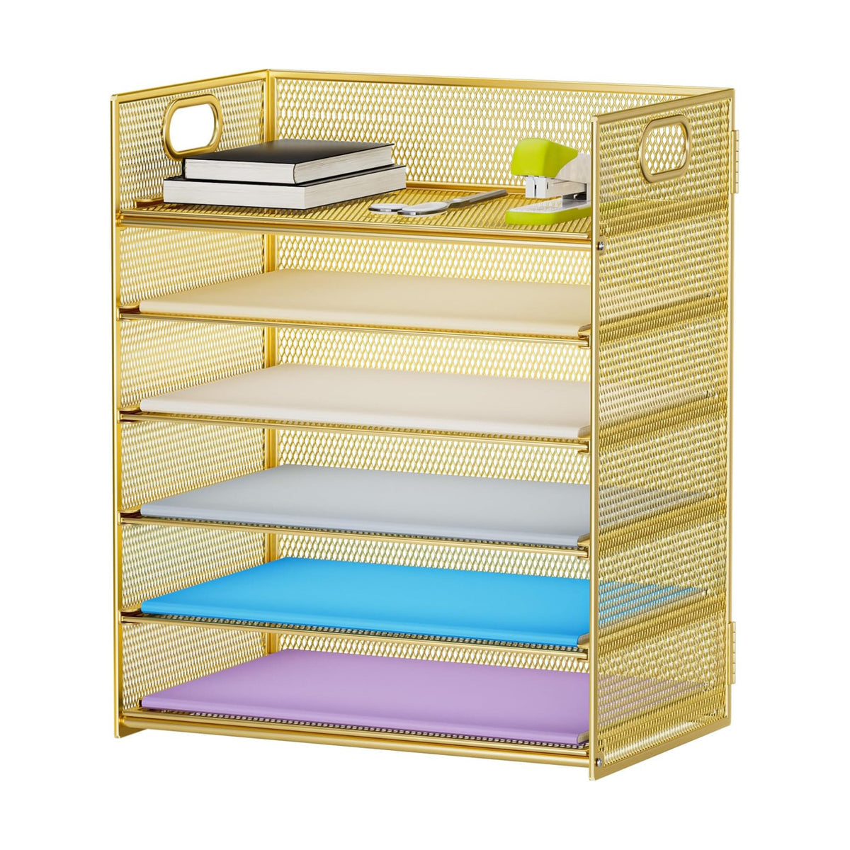Marbrasse Paper Letter Tray Organizer - 6 Tier Mesh File Organizer with Handle, Paper Sorter Organizer for Letter/A4
