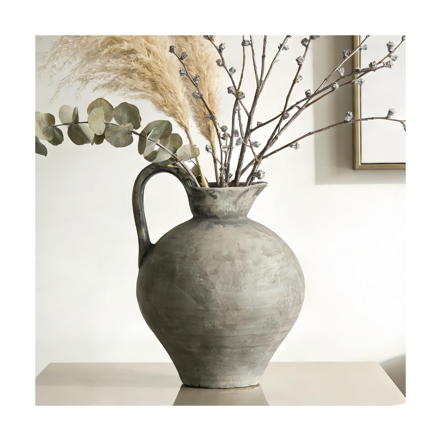 Rustic Ceramic Vase / White Gray / Shape 1 / 8.86 Inch