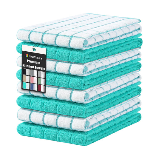 Homaxy Large Premium Cotton Kitchen Towels 16"x 28", 8 Pack, Aqua | Natural Ring Spun 390 GSM Dish Towels, Super