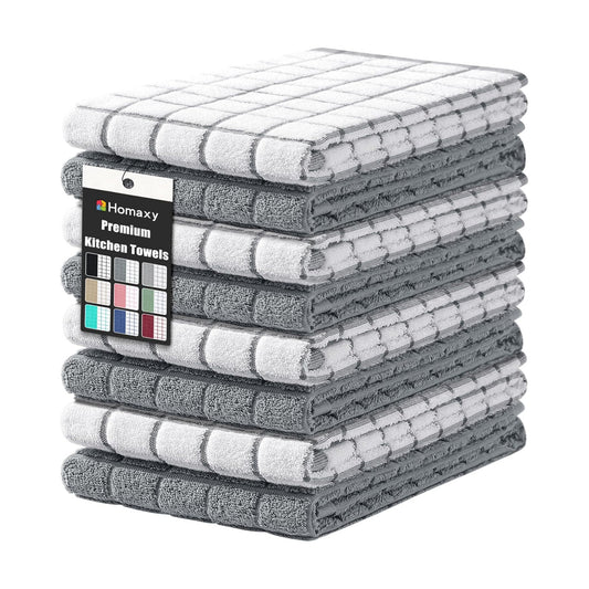 Homaxy Large Premium Cotton Kitchen Towels 16"x 28", 8 Pack, Grey | Natural Ring Spun 390 GSM Dish Towels, Super