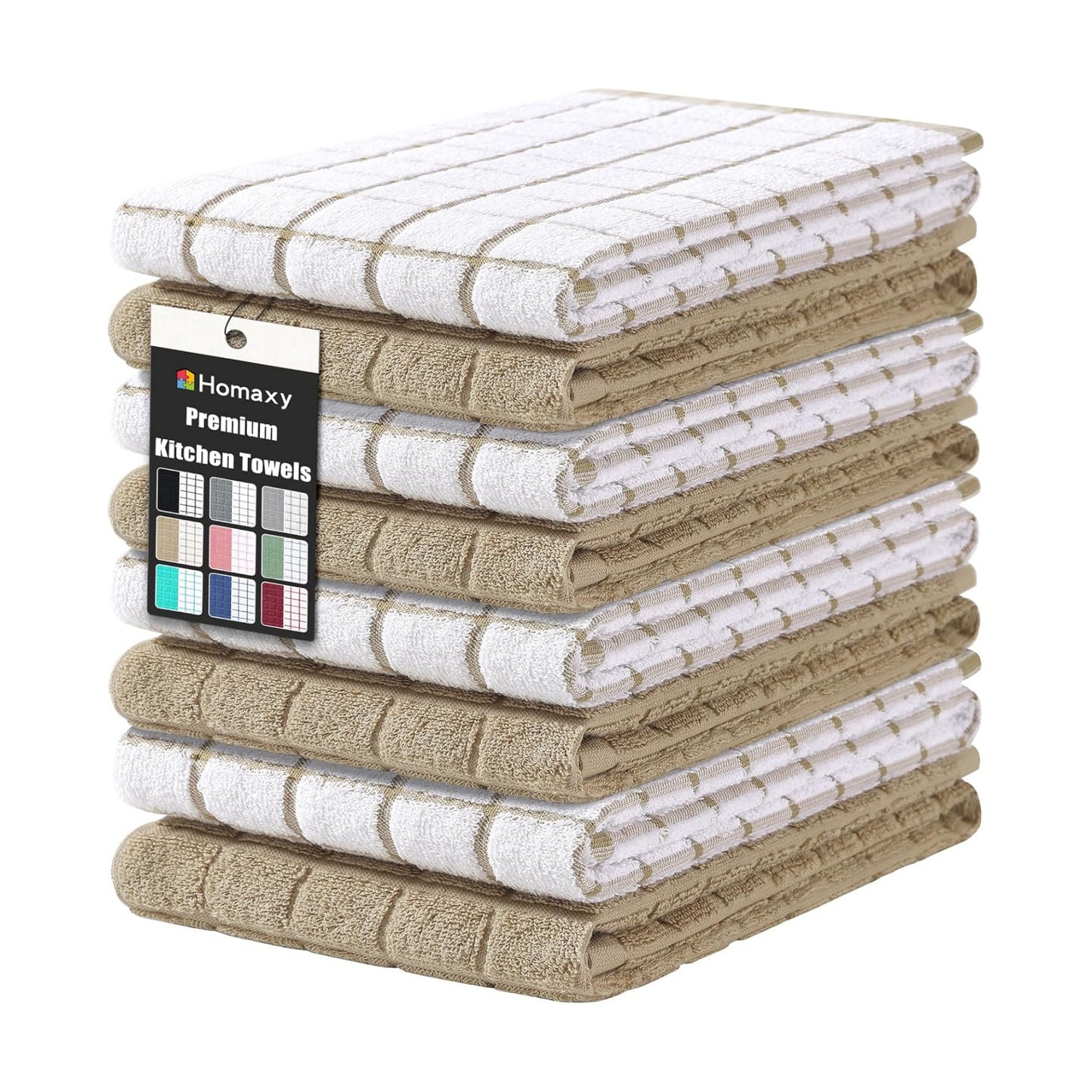 Homaxy Large Premium Cotton Kitchen Towels 16"x 28", 8 Pack, Tan | Natural Ring Spun 390 GSM Dish Towels, Super